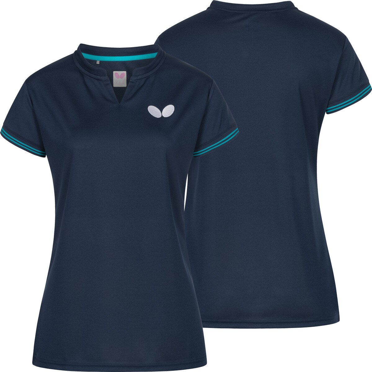 Butterfly Puren Lady Shirt: Front & Back View of Blue Shirt